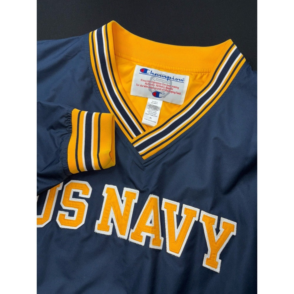 Champion‎ US Navy Mens XL Blue Yellow Windbreaker Pullover Jacket Size